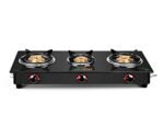 GREENCHEF Elon Glass cook top 3 Burner Gas stove,Black Body (Manual Ignition)