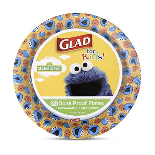 Glad for Kids Cookie Monster Paper Plates | Cookie Monster Plates, Kids Plates | Cookie Monster Paper Plates for Everyday Use, 7ââ‚¬Â Paper Plates 20 Ct | Sesame Street Paper Plates