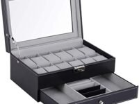 HOUSE OF WAX Wrist Watch Storage Box Display Case Organizer of Faux Leather Finish with Glass Window (Double Layer Watch Box with Organizer)