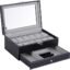 HOUSE OF WAX Wrist Watch Storage Box Display Case Organizer of Faux Leather Finish with Glass Window (Double Layer Watch Box with Organizer)