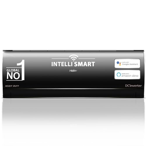 Haier Dark Edition 1.6 Ton 5 Star Heavy Duty Wi-Fi Hexa Inverter Smart Split AC (5460W, 7 in 1 Convertible, 4-Way Cooling, HD Filter, Cools at 60°C Temp, Black - HSU19K-PZFB5BN-INV, 2024 Model)