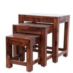 Hariom Handicraft Furnitures Sheesham Wood Nesting Stools for Living Room, Wooden Tables, Set of 3, Brown