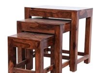 Hariom Handicraft Furnitures Sheesham Wood Nesting Stools for Living Room, Wooden Tables, Set of 3, Brown
