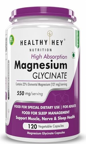 HealthyHey Nutrition High Absorption Magnesium Glycinate -120 Vegetable Capsules