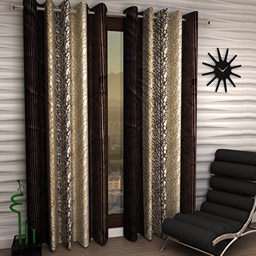 Home Sizzler Abstract 2 Piece Eyelet Polyester Window Curtain Set - 5ft, Brown