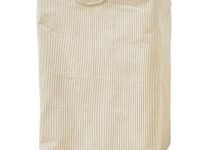 House of Quirk 52 Litre Linen Cotton Collapsible Laundry Basket For Folding Portable Dirty Clothes Storage Hamper (Beige/White Vertical)