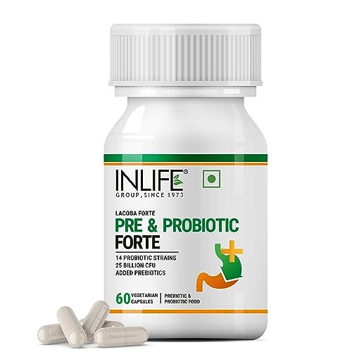 INLIFE Prebiotic and Probiotics Forte Supplement for Men & Women 25 billion CFU with 14 Strains | Digestion Gut & Immunity Health Supplement - 60 Vegetarian Capsules