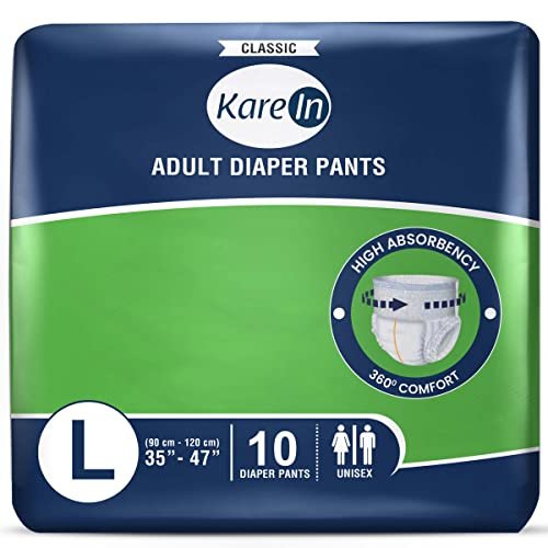 KareIn Classic Adult Diaper Pants, Large 90-120 Cm (35"- 47"), 10 Count, Unisex, Leakproof, Elastic Waist, Wetness Indicator