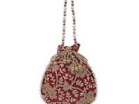 Kuber Industries Silk Embroidered Women Potli Bag (Maroon) -CTKTC8814