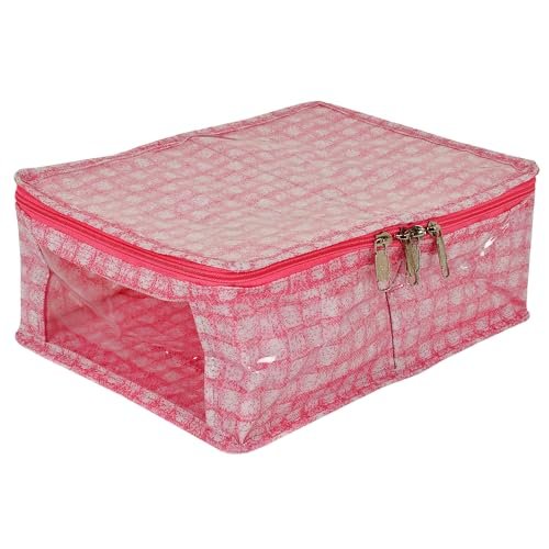 Kuber Industries Under Garment Kit | PVC Coated Check Design Innerwear Bag | Two Partition UG Kit | Travel Toiletry Kit with Transparent View for Man & Woman | Pink