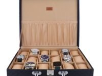 LEDO Acrylic Men'S And Women'S Watch Box Holder Organizer Case In 18 Slots Of Watches Royal Black & Cream Color With Square Shape