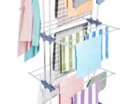 LiMETRO STEEL Stainless Steel Double Pole 3 Layer Stainless Steel Cloth Drying Stand with Hanger