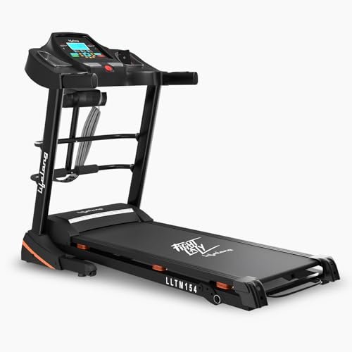 Lifelong Treadmill for Home with Massager - 4.5 HP Peak Motorized Treadmill, 3 Manual Inclines, 12 Fitness Presets, Max Running Speed 14 km/hr - Heart Rate Sensor, Fitshow App, Max Weight 110Kg