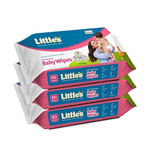 Little's Soft Cleansing Baby Wipes with Aloe Vera, Jojoba Oil and Vitamin E (80 wipes) pack of 3