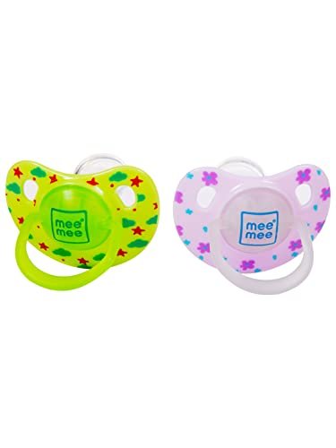 Mee Mee Baby Pacifier Pack of 2 | Ultra Light & Soft Silicone Orthodontic Design Nipple for Oral Stimulation | BPA-Free | Easy to Clean | Suitable for 3-12 Months Infants | (Green & Pink)