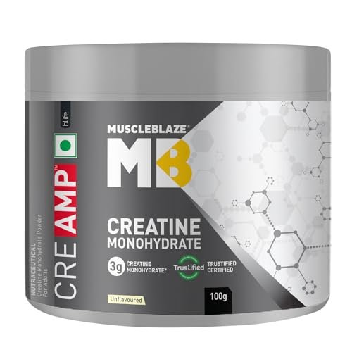 MuscleBlaze Creatine Monohydrate Creamp , Trustified Certified Creatine (Unflavoured, 100 G / 0.22 Lb, 33 Servings)