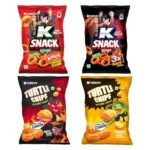 Orion K snacks Korean Chips Combo - Kimchi, 3x Spicy, Mexican Lime and Spicy Devil Munchies Pack 70gx4