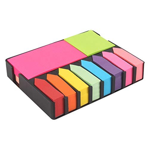 Pinzo Sticky Note Memo Pad With 8 Index Tabs, Bright Neon Colors