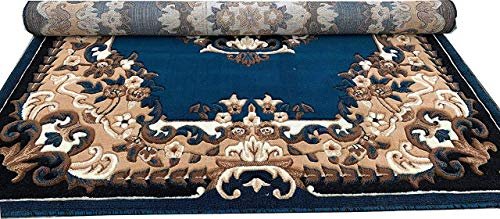 Risha Carpet Carpet Thick Hand Embossed Washable Geometric Oriental Non-Shedding Living Room Bedroom Dining Home Area Rug 2x6 Color Blue