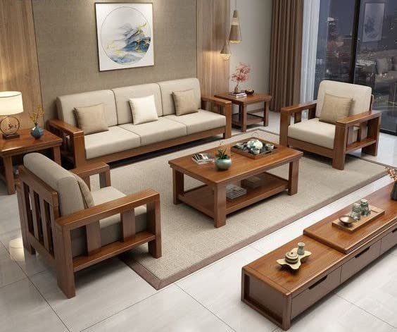 SAAMENIA FURNITURES Solid Sheesham Wooden 5 Seater Sofa Set for Living Room Furniture - Chocolate Brown Finish (3+1+1)