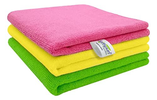 SOFTSPUN Microfiber Cloth - 3 pcs 40x40 cms 340 GSM Multicolor Thick Lint & StreakFree Multipurpose Cloths Automotive Microfiber Towels for Car Bike Cleaning Polishing Washing & Detailing.