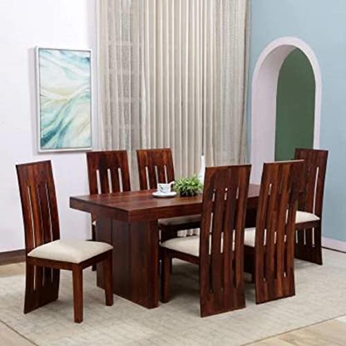 SONA ART & CRAFTS Solid Sheesham Wood & Jute Fabric 6 Seater Dining Set Dinner Table for Dining and Living Room Furniture (Finish Color -Honey Natural Finish (Do-It-Yourself))