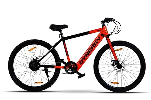SYNERGY B2 Electric Cycle with Dual Disc Brakes, 250w BLDC Motor, 10.4Ah Li-Ion Battery, LCD Speedometer, 95% Pre-Assembled with Charger, Red Color (LCD Display-10.4ah)