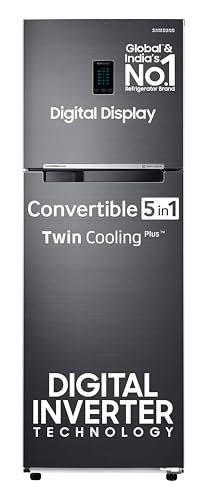 Samsung 322 L, 3 Star, Convertible 5-in-1 Digital Inverter with Display Frost Free Double Door Refrigerator (RT37C4523B1/HL, Black Matt, 2024 Model)