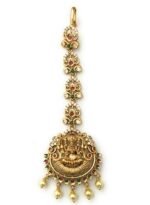 Sasitrends Traditional Matt Gold Plated Temple AD Stone Studded Lakshmi Maan Tikka for Women and Girls