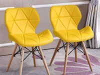 TIED RIBBONS Designer DSW Chair for Bed Room, Office, Home, Living Room, Restaurant, Café Side Chair, Accent Chair - Leather Chairs (Set of 2, Yellow)