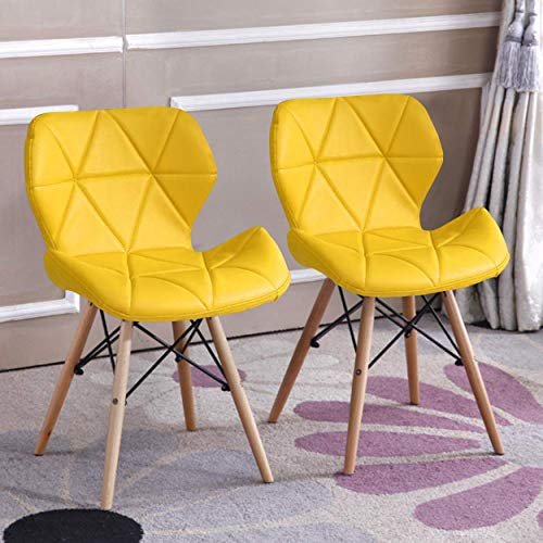 TIED RIBBONS Designer DSW Chair for Bed Room, Office, Home, Living Room, Restaurant, Café Side Chair, Accent Chair - Leather Chairs (Set of 2, Yellow)