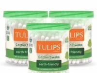 TULIPS Cotton Ear Buds/Swabs (pack of 3) with White PAPER Sticks (100/200 Tips) in a Jar