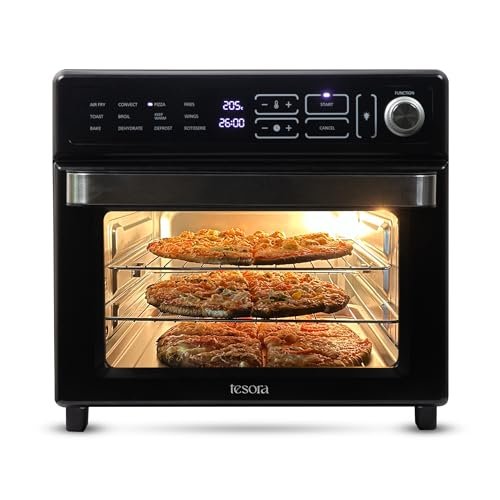 Tesora - Inspired by you Imperial Chef Digital Air Fryer Oven|25 Liter|1700 Watts|6-In-1 Function: Air Fry,Toast,Bake,Convection,Rotisserie&Dehydrate|Fast&Even Cooking|Feather Touch Led Display,Black