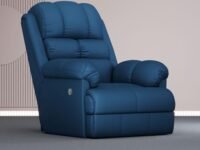 The Sleep Company Luxe Motorised Standard Recliner | Patented SmartGRID Technology | Motorised Single Recliner Sofa | Unique Lumbar Design | Premium Upholstery | Blue