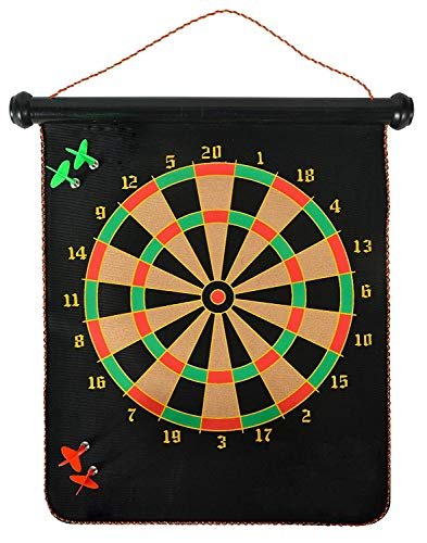 Toyshine Magnetic Power with Double Faced Portable and Foldable Dart Game with 4 Colourful Non Pointed Darts for Kids, Multi Colour, 12-Inch SSTP