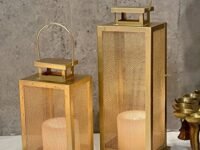 Urban Born Set of 2 Iron Lantern and Candle Tealight Holder for Home Decor Items | Candles for Home Decoration | Candle Holders for Home Decor | 2 Free led Lights (Pack of 2) (Gold)