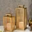 Urban Born Set of 2 Iron Lantern and Candle Tealight Holder for Home Decor Items | Candles for Home Decoration | Candle Holders for Home Decor | 2 Free led Lights (Pack of 2) (Gold)