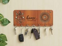 Webelkart Premium Home Is our Happy Place Wooden Key Holder for Home and Office Decor - 12 Inches (7 Hooks, Wood Color)