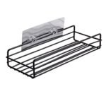 ZURATO Punch-Free Multipurpose Kitchen Bathroom Metal Storage Shelf Wall Holder Rack Organizer with Strong Magic Sticker Shower Caddies (Black)