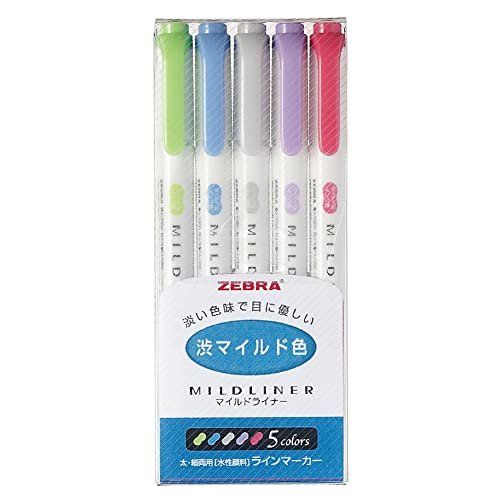 Zebra NC5 Highlighter Mildliner, 5 Color Set (WKT7-5C-NC)