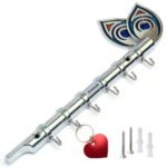 Zeetab Lord Krishna Key Holder & Hanger with Diamond, Metal Peacock Flute Key Stand with 6 Hook Wall Mount, Home Decor Gift (Diamond Flute Chrome)