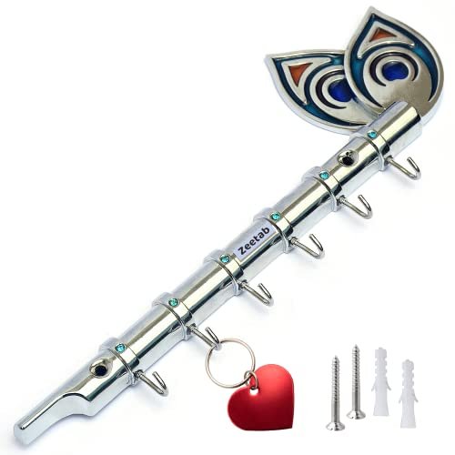 Zeetab Lord Krishna Key Holder & Hanger with Diamond, Metal Peacock Flute Key Stand with 6 Hook Wall Mount, Home Decor Gift (Diamond Flute Chrome)