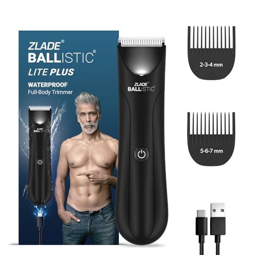 Zlade Ballistic LITE PLUS Body Trimmer Men Manscaping, Private Part Shaving, Beard, Pubic Hair Groomer, Waterproof, Rechargeable, Fast Charging, Travel Lock- Color Black