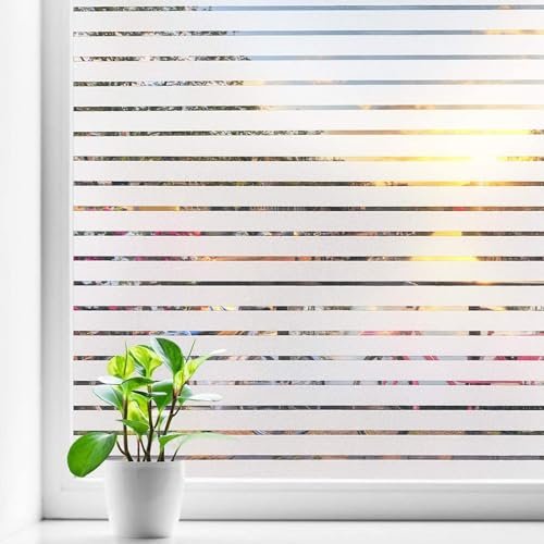 ONEHOME Vinyl Frosted Window Self Adhesive Privacy Glass Film for Window Glass Office| Decorative Window Sticker Wallpaper Vinyl Sheet for Glass Door, Bathroom, Home, Window (Frosted Lines, 12x96)