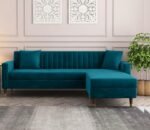 AMATA Wood Elegant 4 Seater Sofa With Two Cushions Perfect For Home Office Guests Living Room (4-Person Sofa,L Shape, Ocean Blue1)