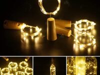 AMFIN® (Pack of 2 20 LED Wine Bottle Cork Copper Wire String Lights, 2M Battery Operated, Fairy Lights Bottle DIY - Yellow