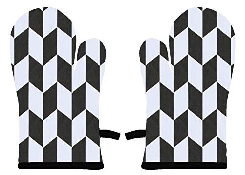 Airwill 100% Heat Resistance, Geometric Designed Kitchen Oven Mitts (Gloves) (Black, Pack of 2)