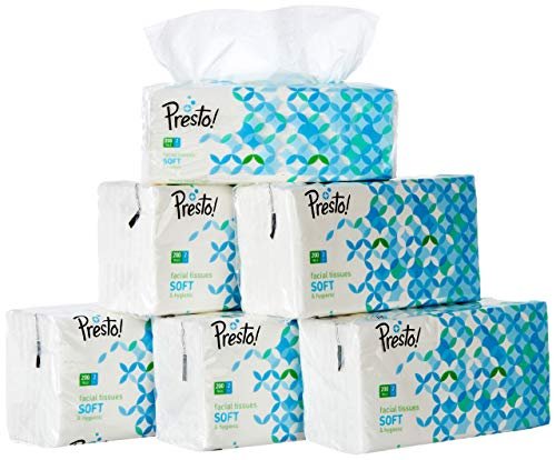 Amazon Brand - Presto! 2 Ply Facial Tissue Soft Poly Pack 1200 pulls | 200 pulls X 6 Rolls | soft and highly absorbent | 100% Natural Virgin Cellulose Fiber