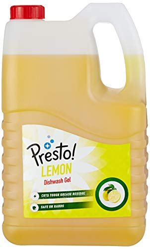 Amazon Brand - Presto! Dishwash Gel Refill Can, (Lemon) - 5 Litre| Leaves No Residue and foul smell| Grease Cleaner For All Utensils |Super Saver Pack