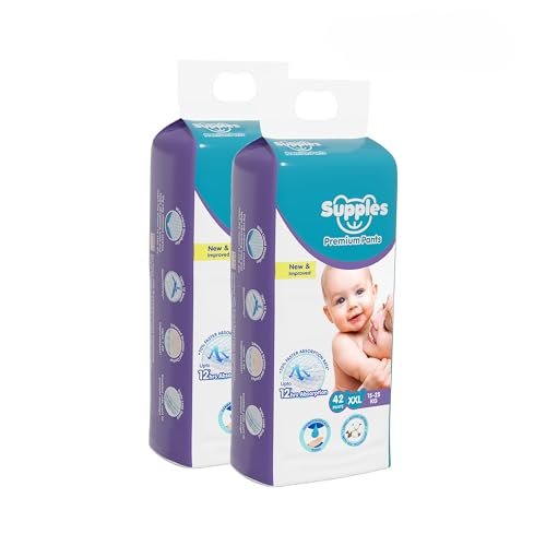 Amazon Brand - Supples Premium Diapers, XX-Large (XXL), 84 Count, 15-25 Kg, 12 hrs Absorption Baby Diaper Pants